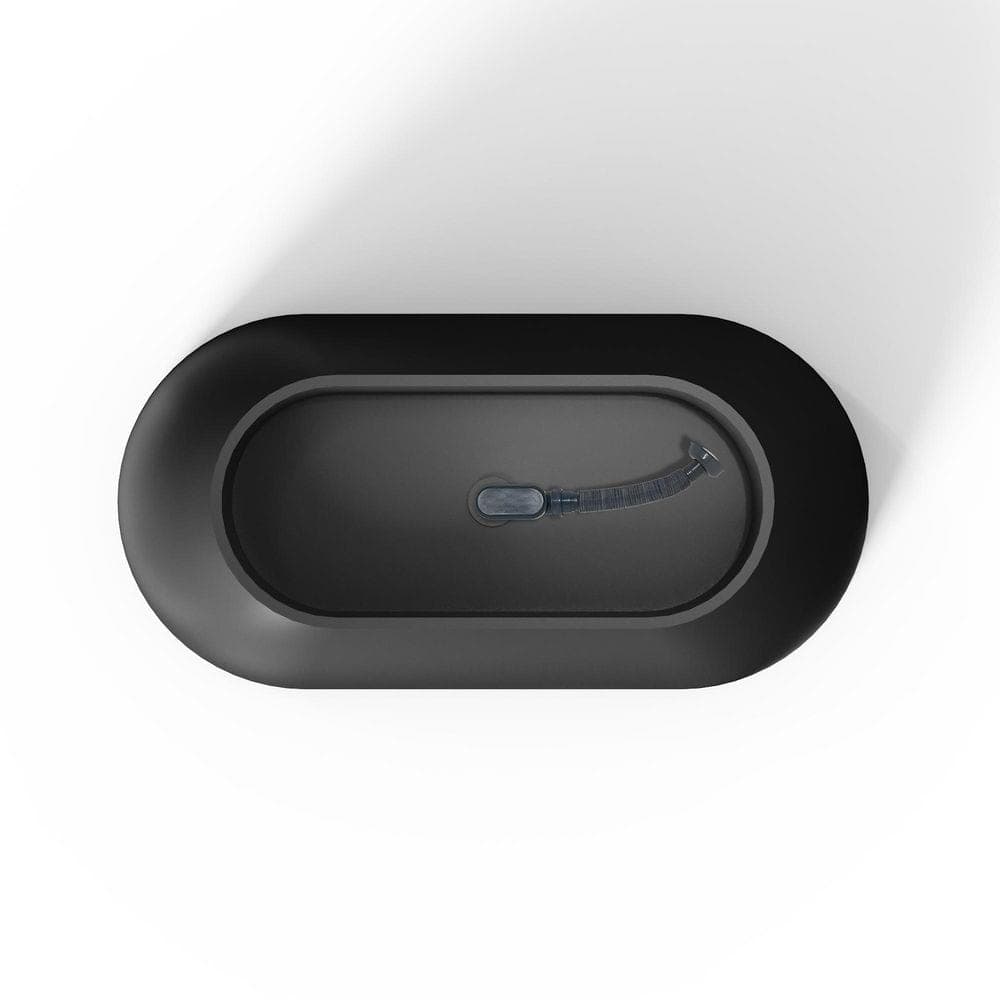 LIVACA 59.00 in. x 29.50 in. Flat Bottom Stone Resin Freestanding Soaking Bathtub with Center Drain in Matte Black (2)