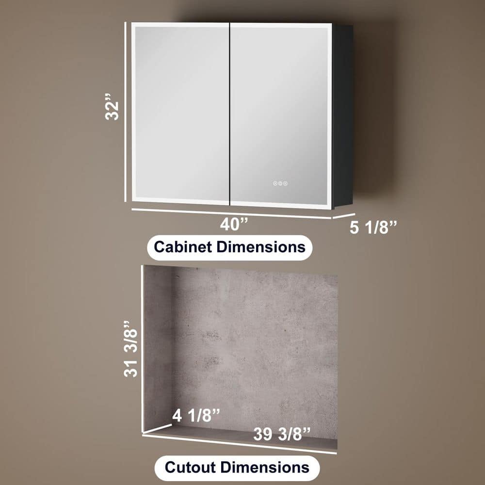 Leachutt Kyree 40 in. W x 32 in. H Rectangular Aluminum Large Medicine Cabinet with Mirror, Dimmable Anti-Fog and Memory Function (3)