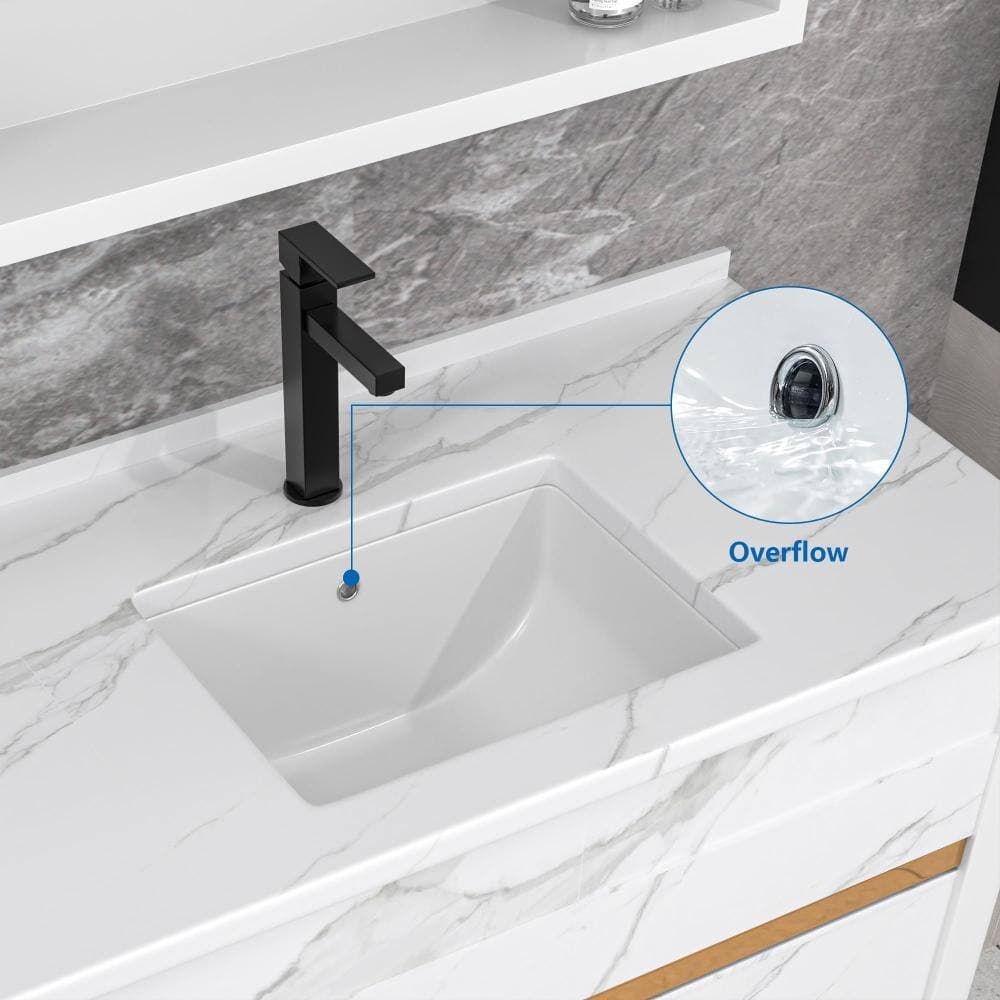 Fulorni 18 in. Rectangular Undermount Bathroom Sink with Overflow, White Porcelain Ceramic Under-Counter Vanity Lavatory Basin (3)