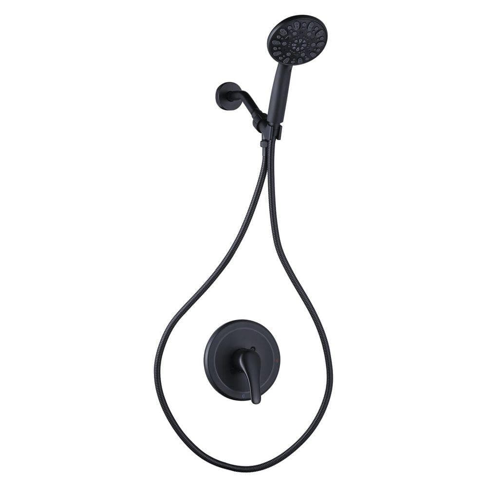 ALEASHA Single Handle 7-Spray Shower Faucet 1.8 GPM with Handheld in Matte Black Valve Included (1)