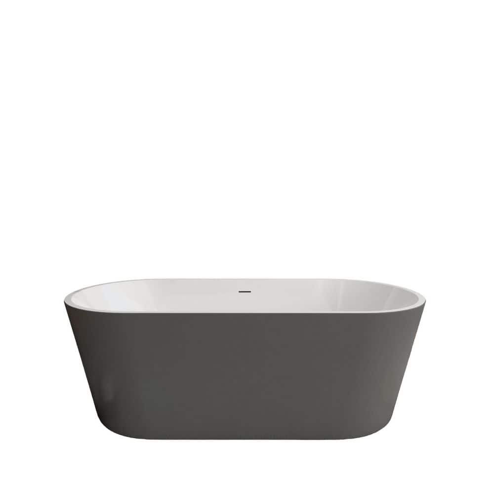 Unbranded 59 in. x 29.5 in. Matte Gray Freestanding Acrylic Soaking Bathtub with Center Drain in Chrome (1)