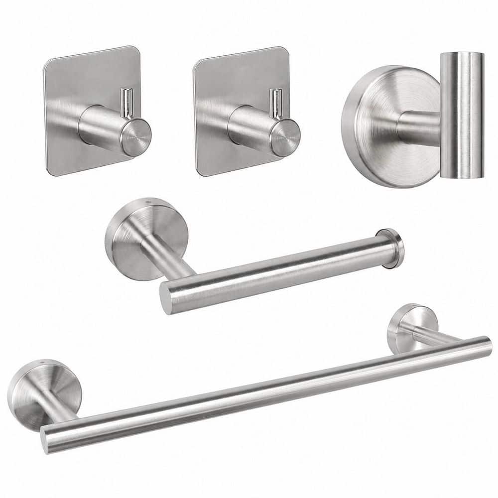 Wudkey 5-Piece Bathroom Hardware Set with Towel Bar, Toilet Paper Holder and 3 Hooks in Brushed Nickel (1)