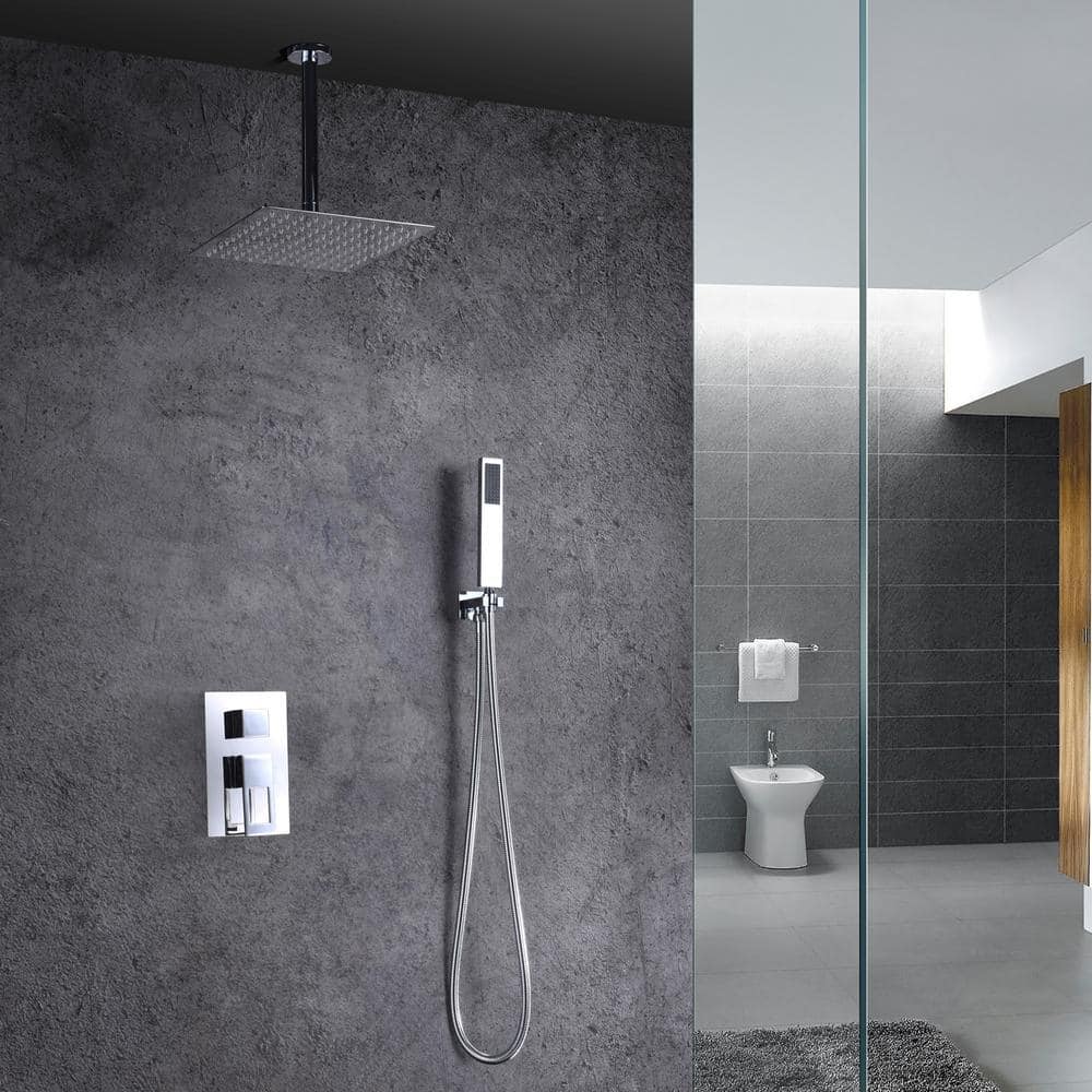 SUMERAIN Modern 1-Handle 1-Spray Shower Faucet 1.8 GPM with Hand Shower in Chrome (Valve Included) (3)