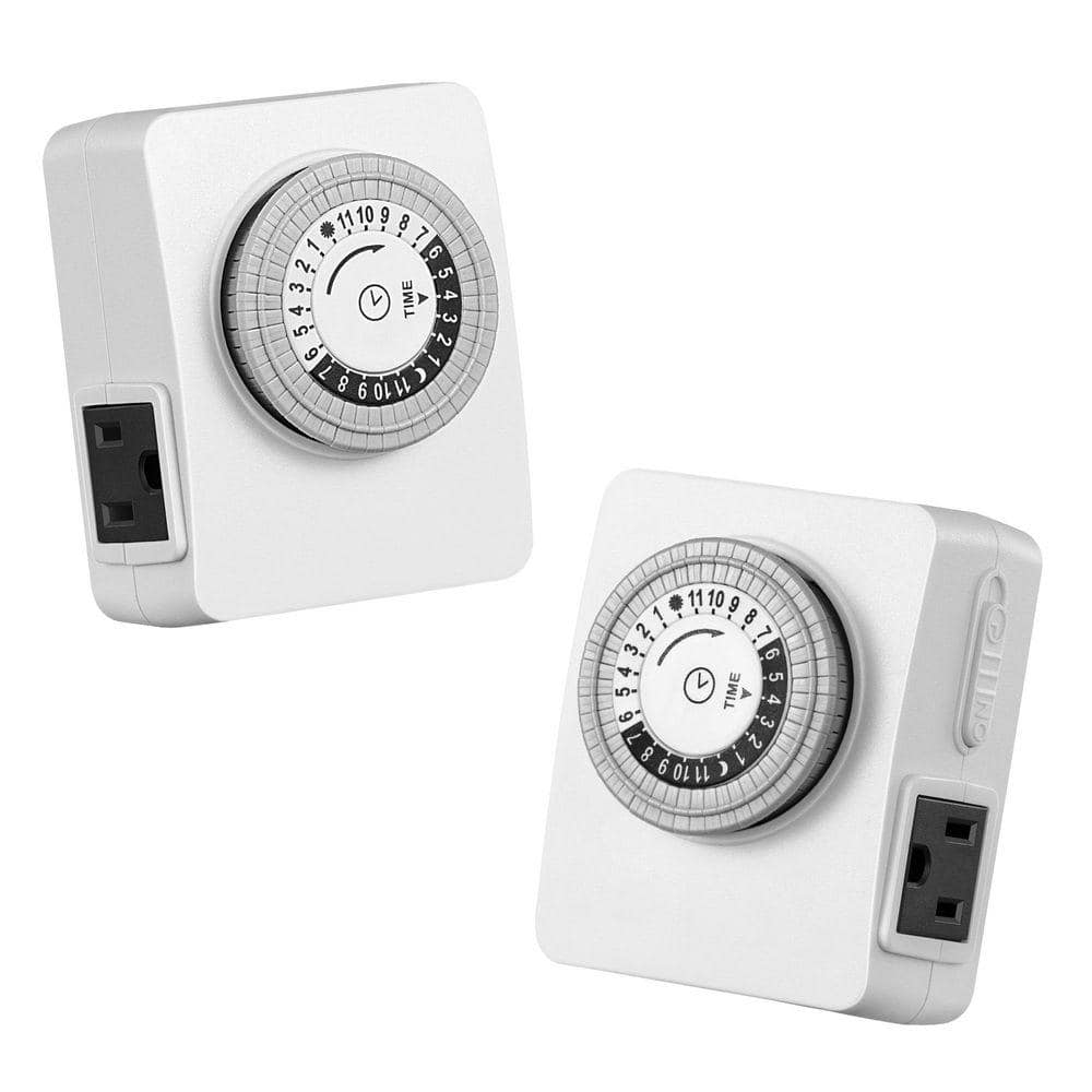 DEWENWILS 15 Amp 24-Hour Indoor Plug-In Heavy-Duty Mechanical Timer with 2-Grounded Outlets, Daily On/Off Cycle, (2-Pack) (1)