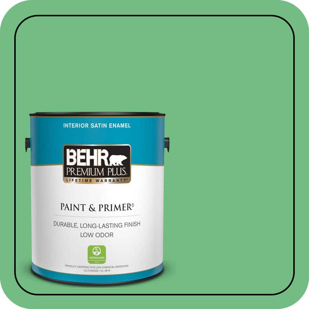 BEHR PREMIUM PLUS 1 gal. #P400-5 Winter Shamrock Satin Enamel Low Odor Interior Paint & Primer