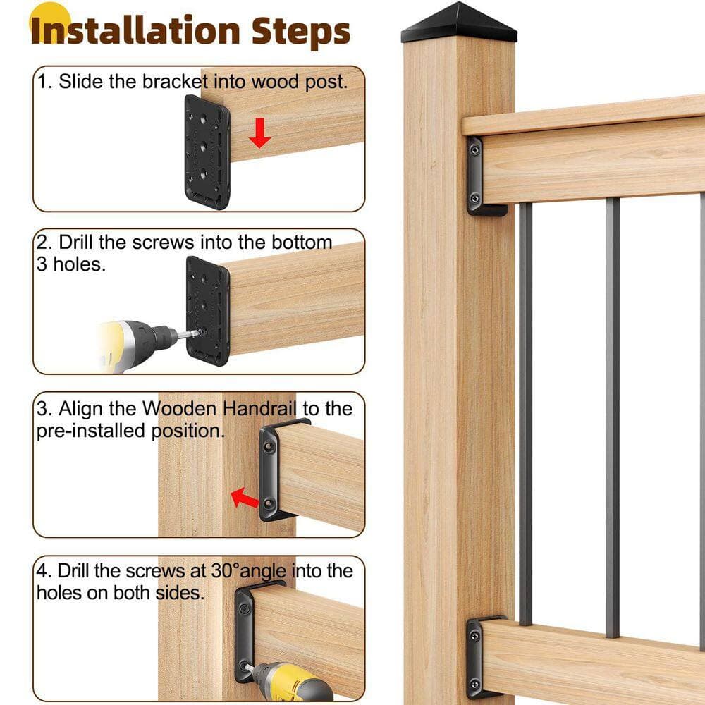 Laybus 2 in. x 4 in. Black Nylon Railing Bracket Connectors with 210 Pcs Galvanized Black Screws for Wooden Stair Fence Railing (3)