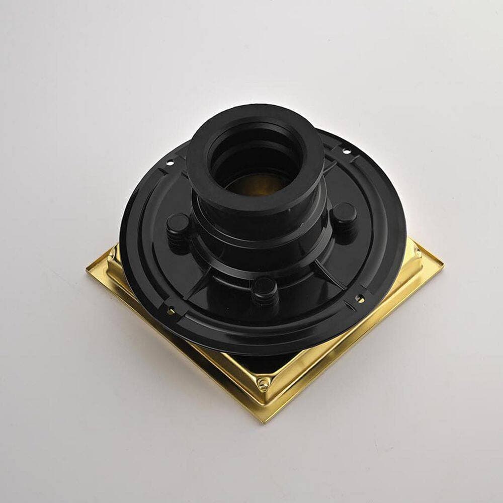 Satico 6 in. Square Stainless Steel Grid Shower Floor Drain with Flange in Brushed Gold (2)