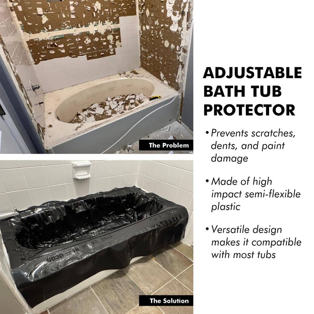 AMERICAN BUILT PRO 60 in. x 30 in. Left or Right-Drain LDPE Plastic Bathtub Protector Reusable and Adjustable Up to 36 in. Wide 16 in. Deep (3)