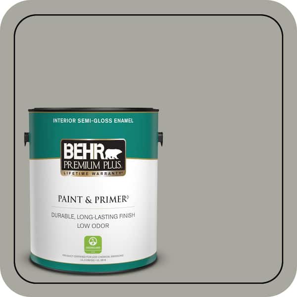 BEHR PREMIUM PLUS 1 gal. #PPU25-05 Old Celadon Semi-Gloss Enamel Low Odor Interior Paint & Primer (2)