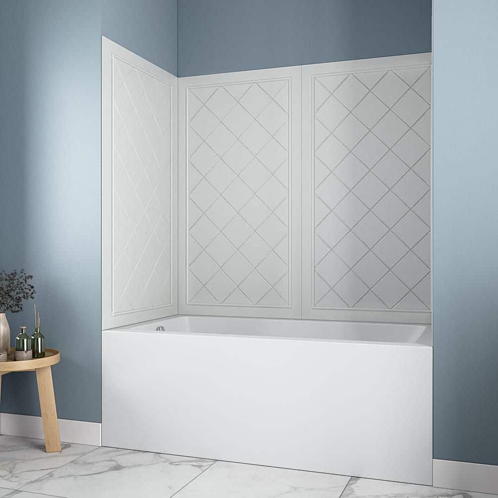 Streamline DSH-1160-109 32 in. L x 60 in. W x 55 in. H 4-Piece Glue-Up Alcove Bathtub Wall Surround in White Tile Finish (3)
