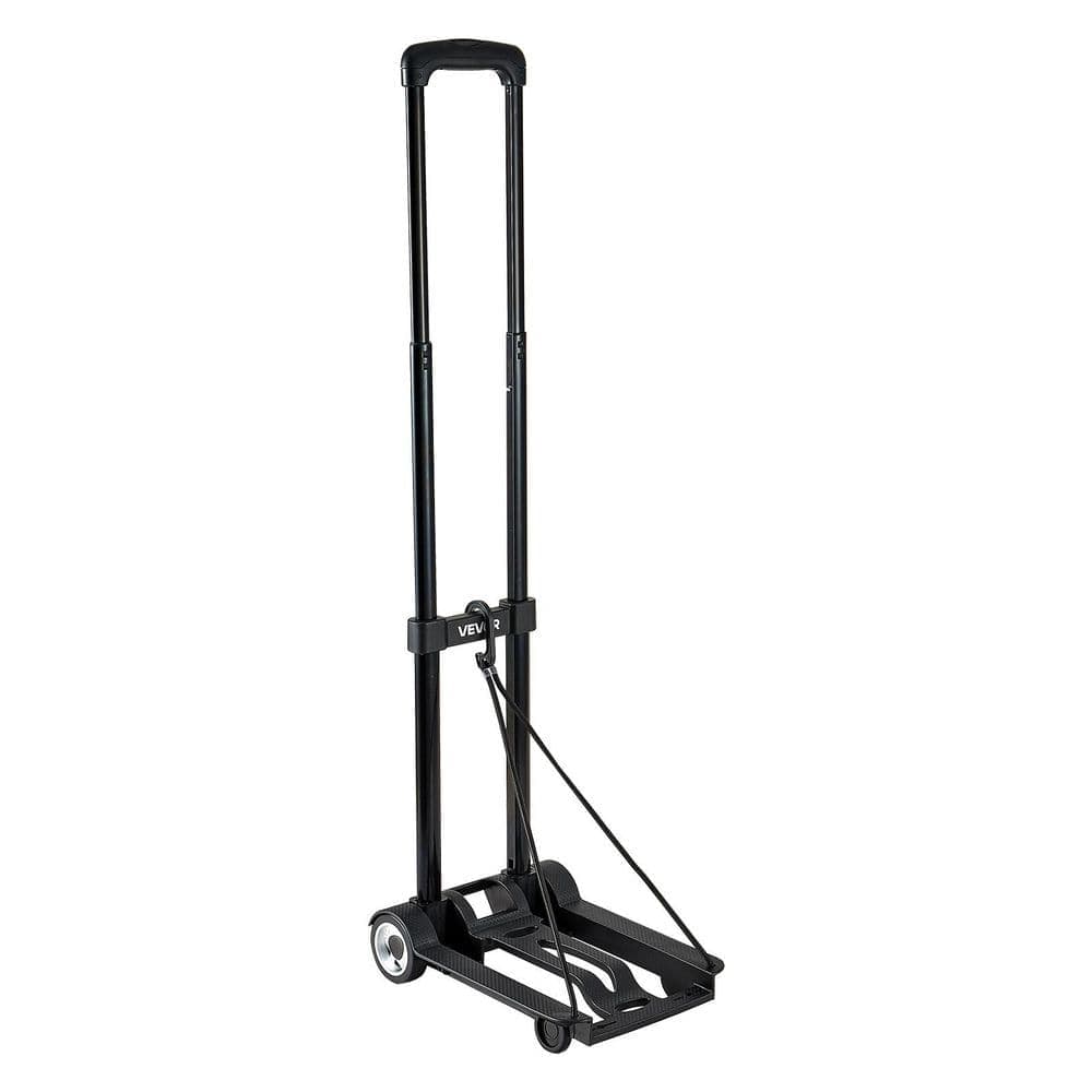 VEVOR Folding Hand Truck, 110 lbs. Load Capacity, Collapsible Luggage Cart with 2-Wheels & 1 Elastic Rope, Black, 2025 Update (1)