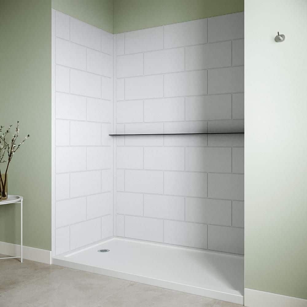 Streamline DSH-1900-217 36 in. L x 60 in. W x 76 in. H 4-Piece Glue-Up Alcove Shower Surround in White Tile Finish (2)
