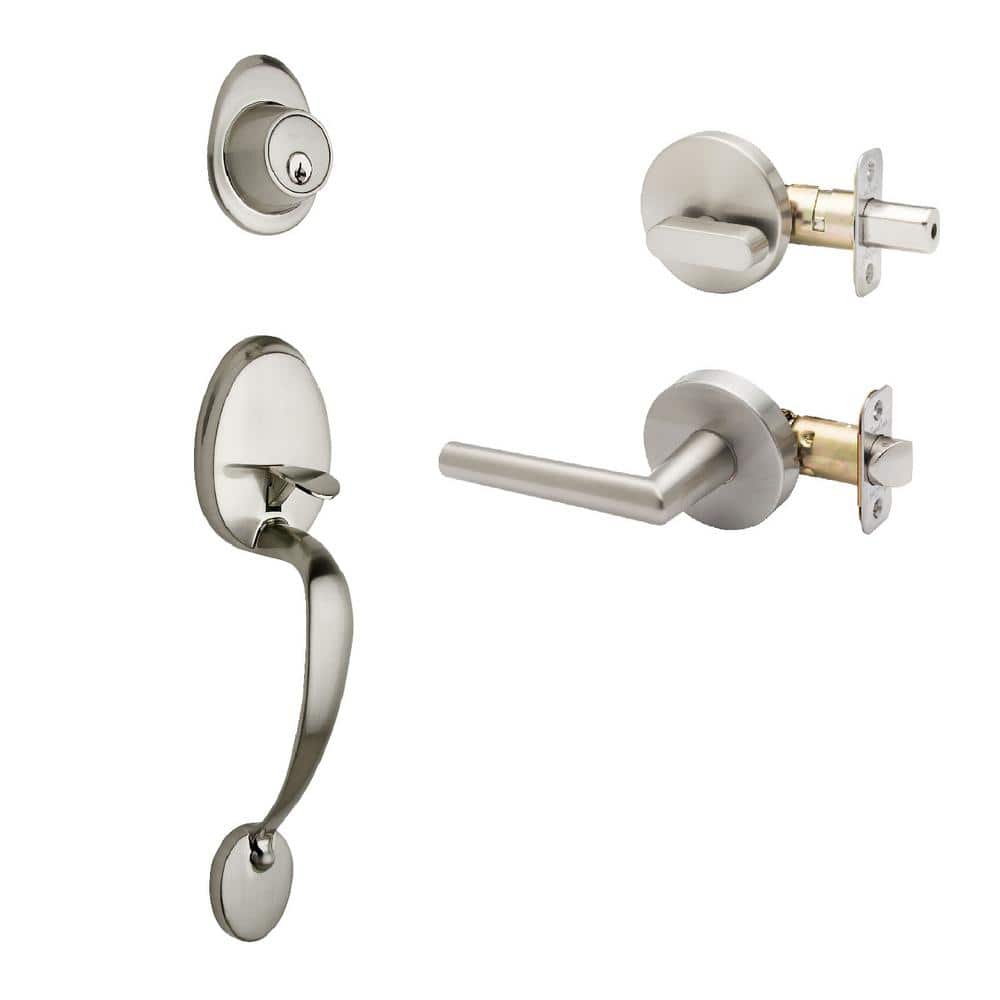 Copper Creek Colonial Satin Stainless Door Handleset and Modern Handle Trim (1)