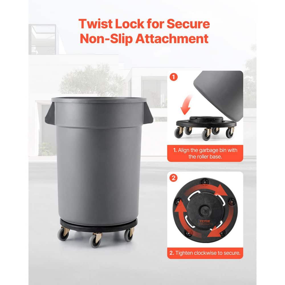 VEVOR Trash Can Dolly with 4 Lockable Wheels, Fits 20,32,44,55 Gal. Containers, 500 lbs. Capacity, Heavy Duty Rolling Cart (3)