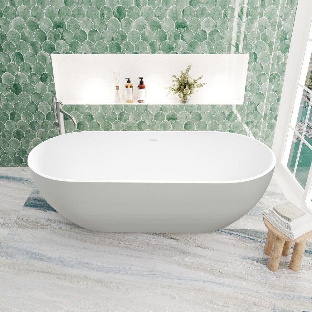 FORCLOVER 30 in. Solid Surface Soaking Bathtub with Center Drain (1)
