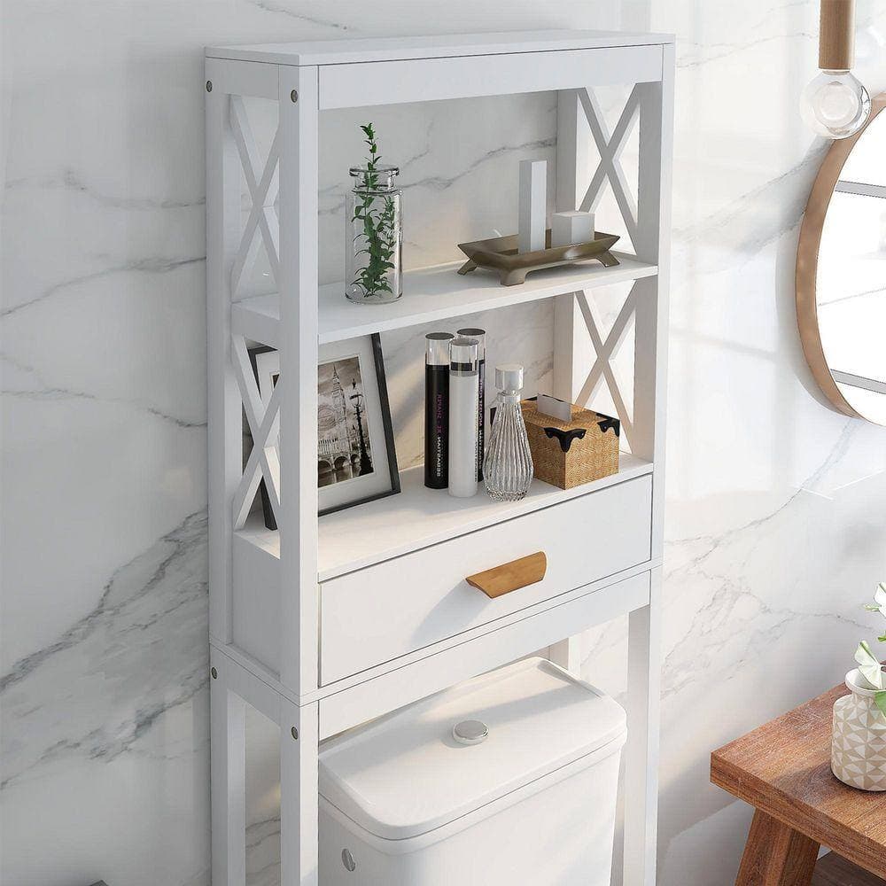 Unbranded 23.62 in. W x 65 in. H x 7.87 in. D White Over The Toilet Storage with 2-Tier Shelves and 2-Doors (3)