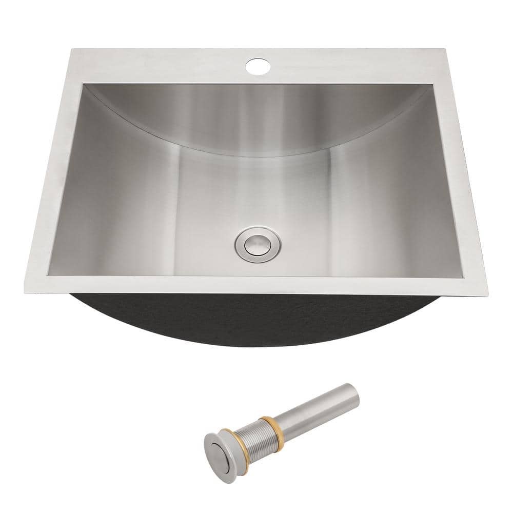 Tenleaf 21 in. Drop-in Rectangular Bathroom Sink with Pop Up Drain in Gray Stainless Steel (Brushed Nickel) (1)