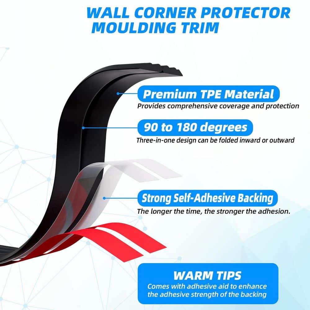 Laybus 1.6 in. x 20 ft. Plastic Black Wall Corner Protector Moulding Trim, Peel and Stick Inside Outside Drywall Corner Bead (2)