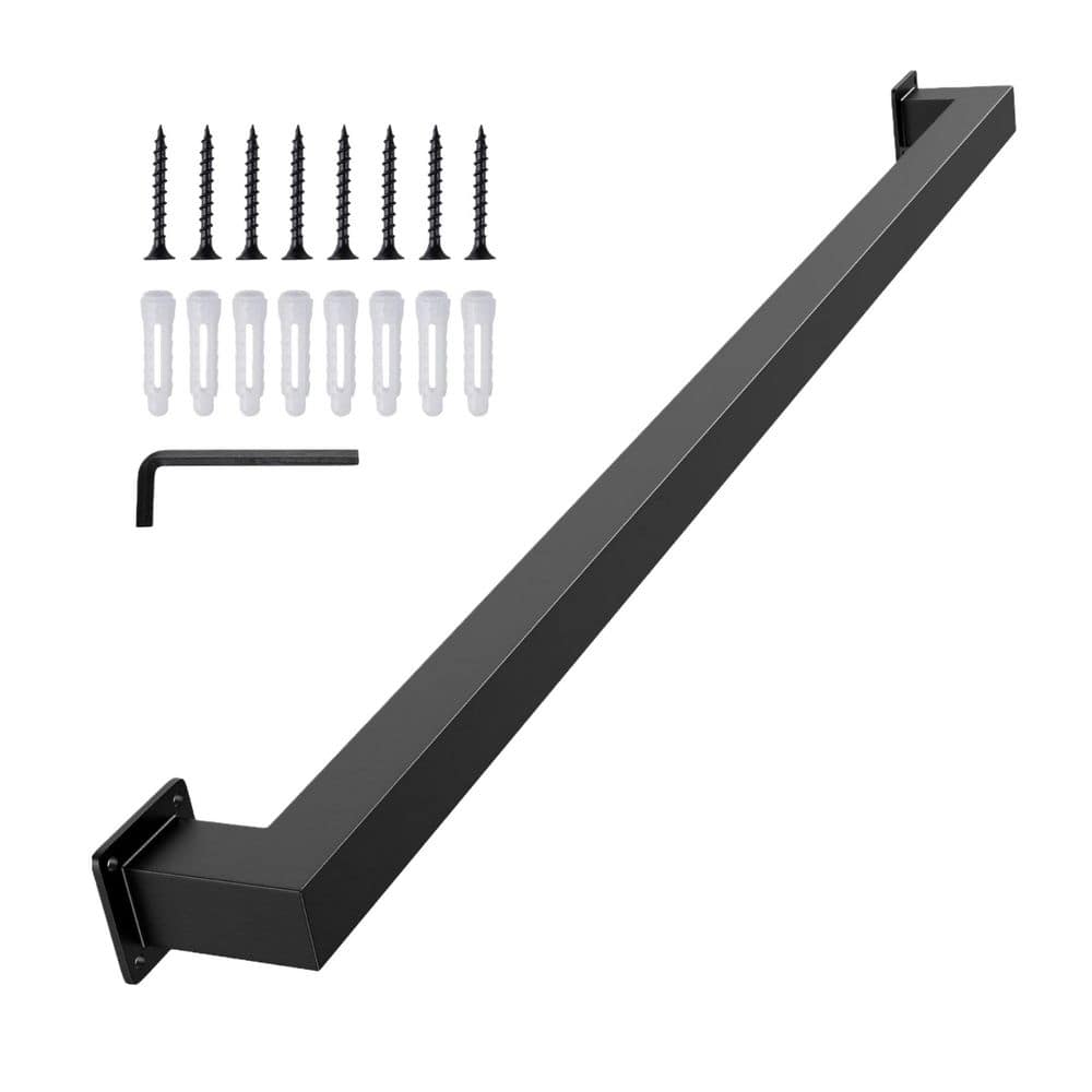 Unbranded 2 ft. Matte Black Iron Handrail Square Tube Industrial Style Wall Mount Stair Rail Indoor Outdoor Non-Slip (1)