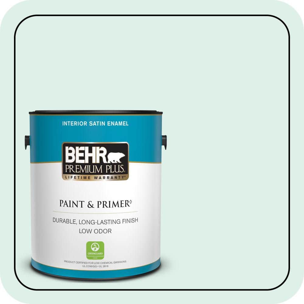 BEHR PREMIUM PLUS 1 gal. #490C-1 Ice Cube Satin Enamel Low Odor Interior Paint & Primer