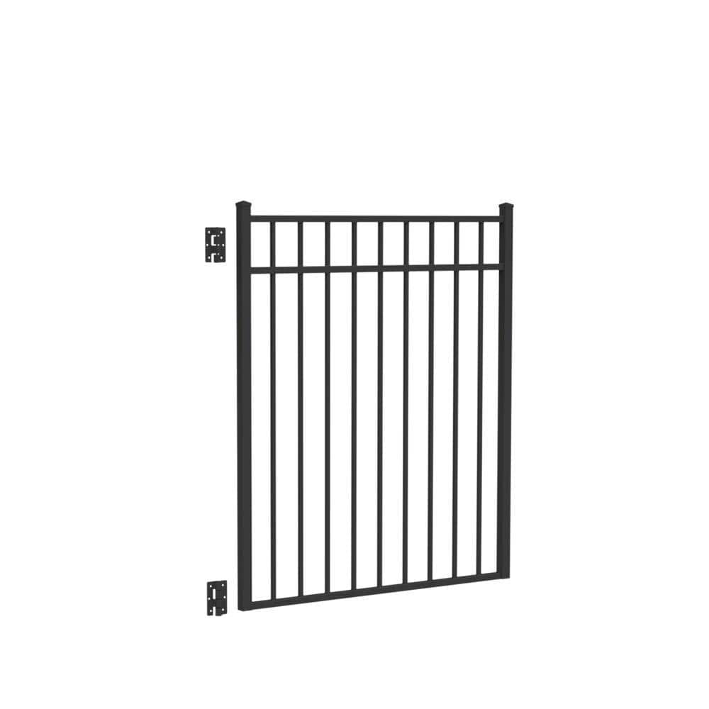 Barrette Outdoor Living Natural Reflections 4 ft. W x 4.5 ft. H Black Standard-Duty Aluminum Straight Pre-Assembled Fence Gate (2)