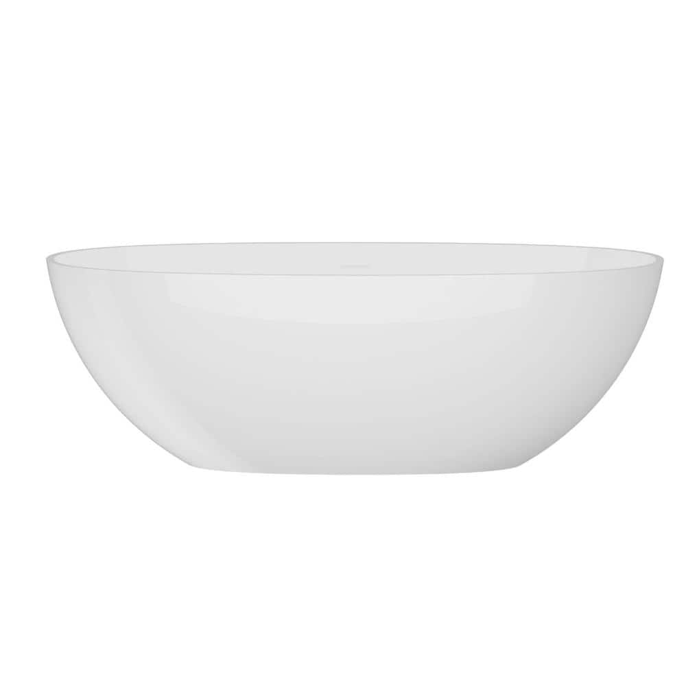 INSEEDE Luno 59 in. Solid Surface Freestanding Bathtub Matte White Stone Resin Soaking Tub with Overflow and Pop-up Drain (1)