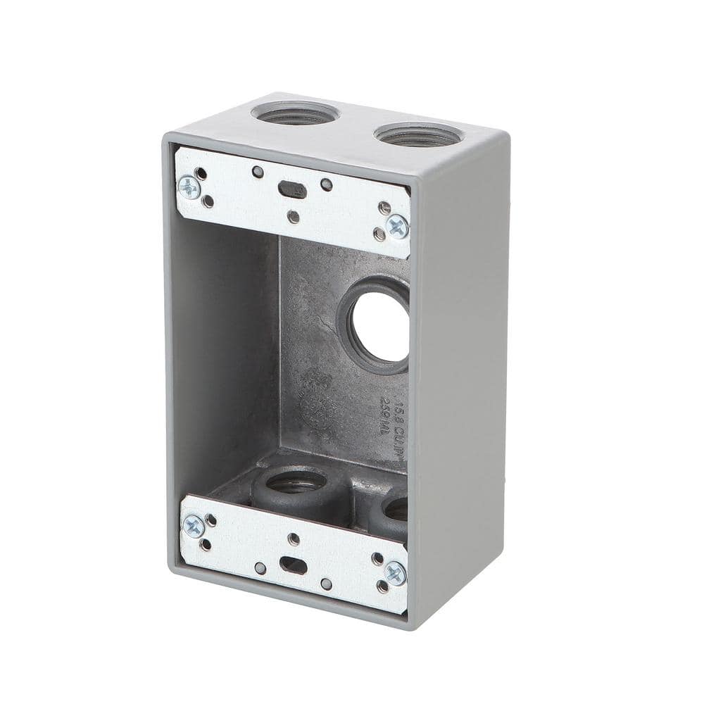 Commercial Electric 1-Gang Metallic Weatherproof Outlet Box with (5) 1/2 in. Holes, Gray (4)