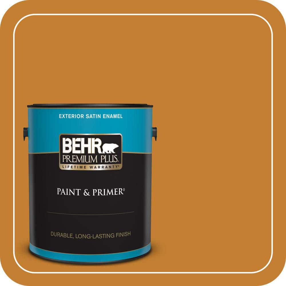 BEHR PREMIUM PLUS 1 gal. #S-H-290 Exotic Honey Satin Enamel Exterior Paint & Primer