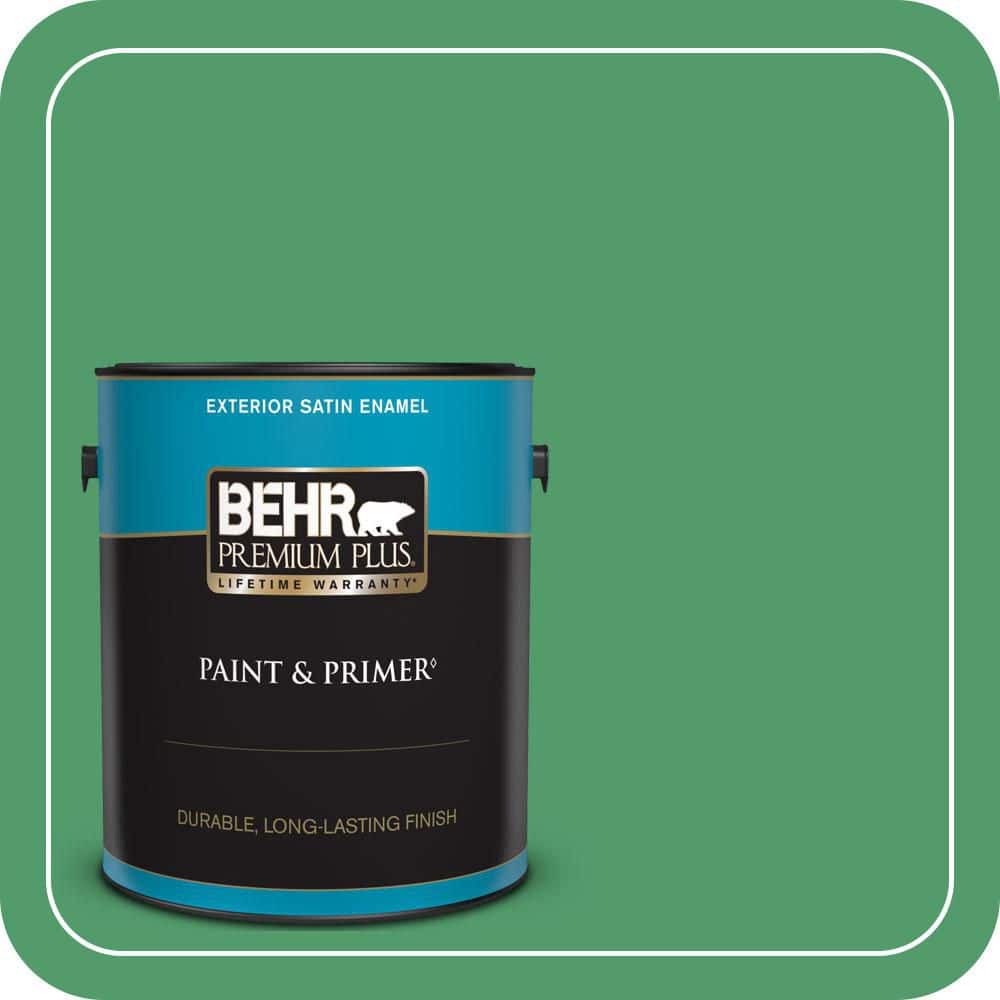 BEHR PREMIUM PLUS 1 gal. #P410-6 Solitary Tree Satin Enamel Exterior Paint & Primer (1)