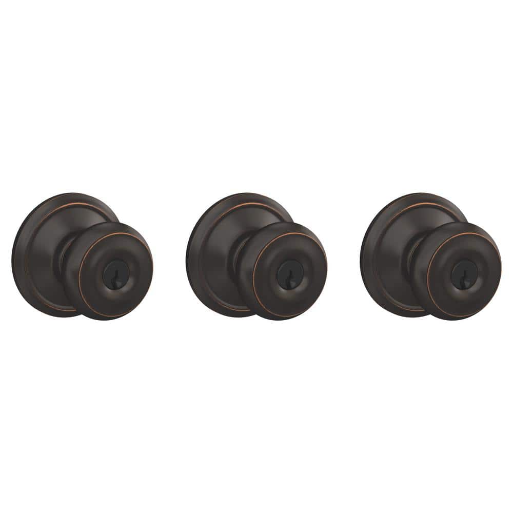 Schlage Georgian Aged Bronze Keyed Entry Door Knob (3-Pack)