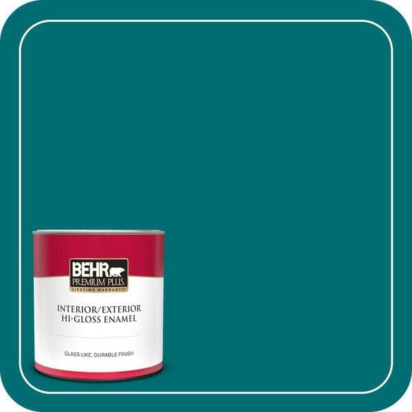 BEHR PREMIUM PLUS 1 qt. #MQ6-35 Teal Motif Hi-Gloss Enamel Interior/Exterior Paint & Primer (2)
