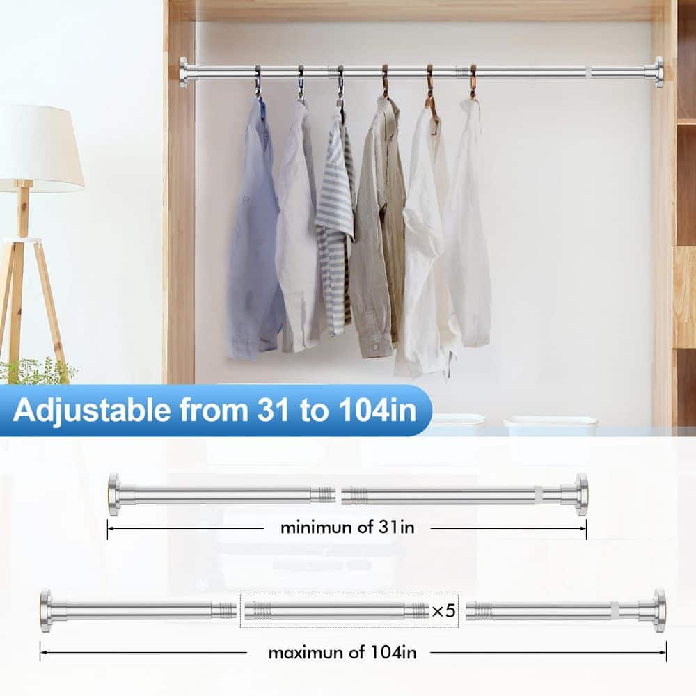 Wudkey 104 in. Shower Curtain Rod in Chrome, No Drilling Stainless Steel Telescoping Rod, Adjustable Spring Tension (3)