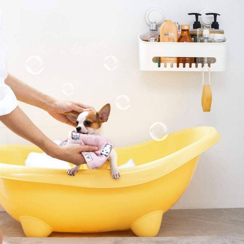 Dracelo 12 in. W x 4.72 in. D x 8.23 in. H White Shower Caddy Suction Cup Shower Shelf (3)