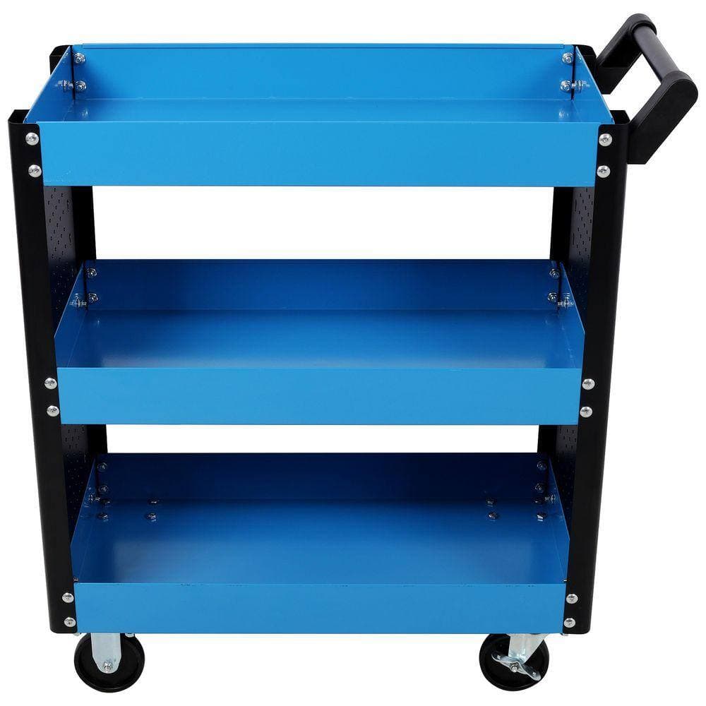Huluwat Blue 220 lbs.Capacity 3-Tiers Heavy Duty Steel Utility Hand Truck with Pegboard for Repair Shop, Garage, Warehouse (3)
