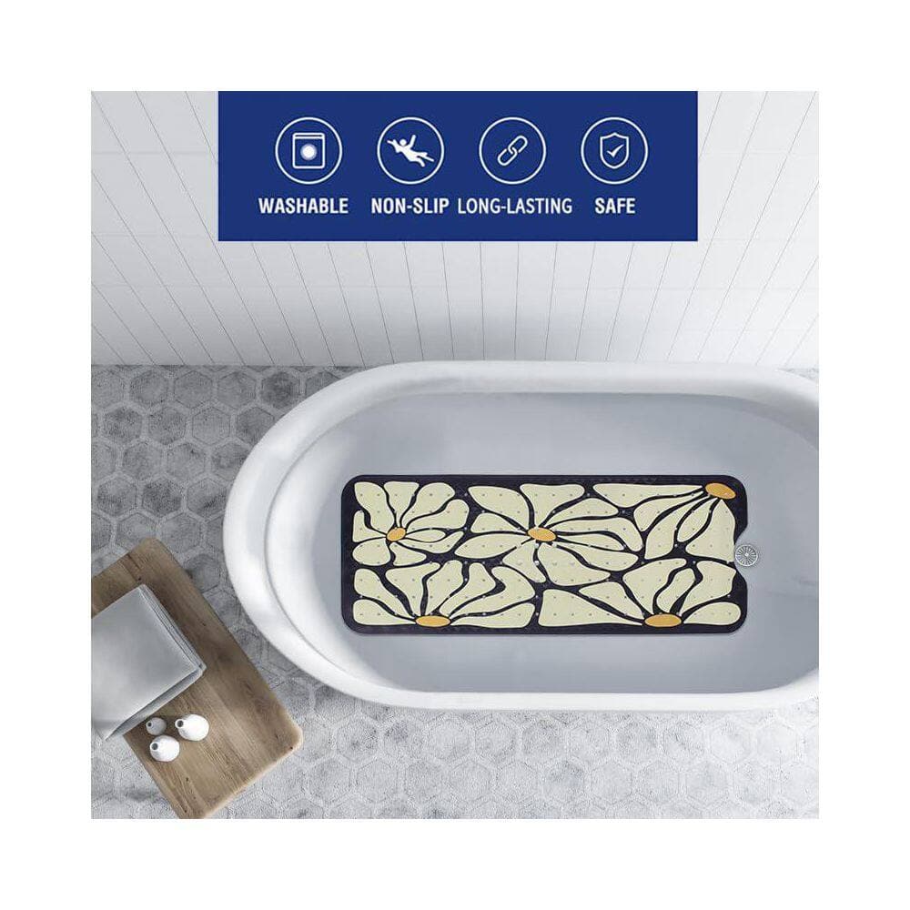 Wudkey 16 in. x 40 in. Bathtub Mat Non Slip for Kids with Large Drain Holes and Suction Cups, Bathroom Decor in Black Floral (2)