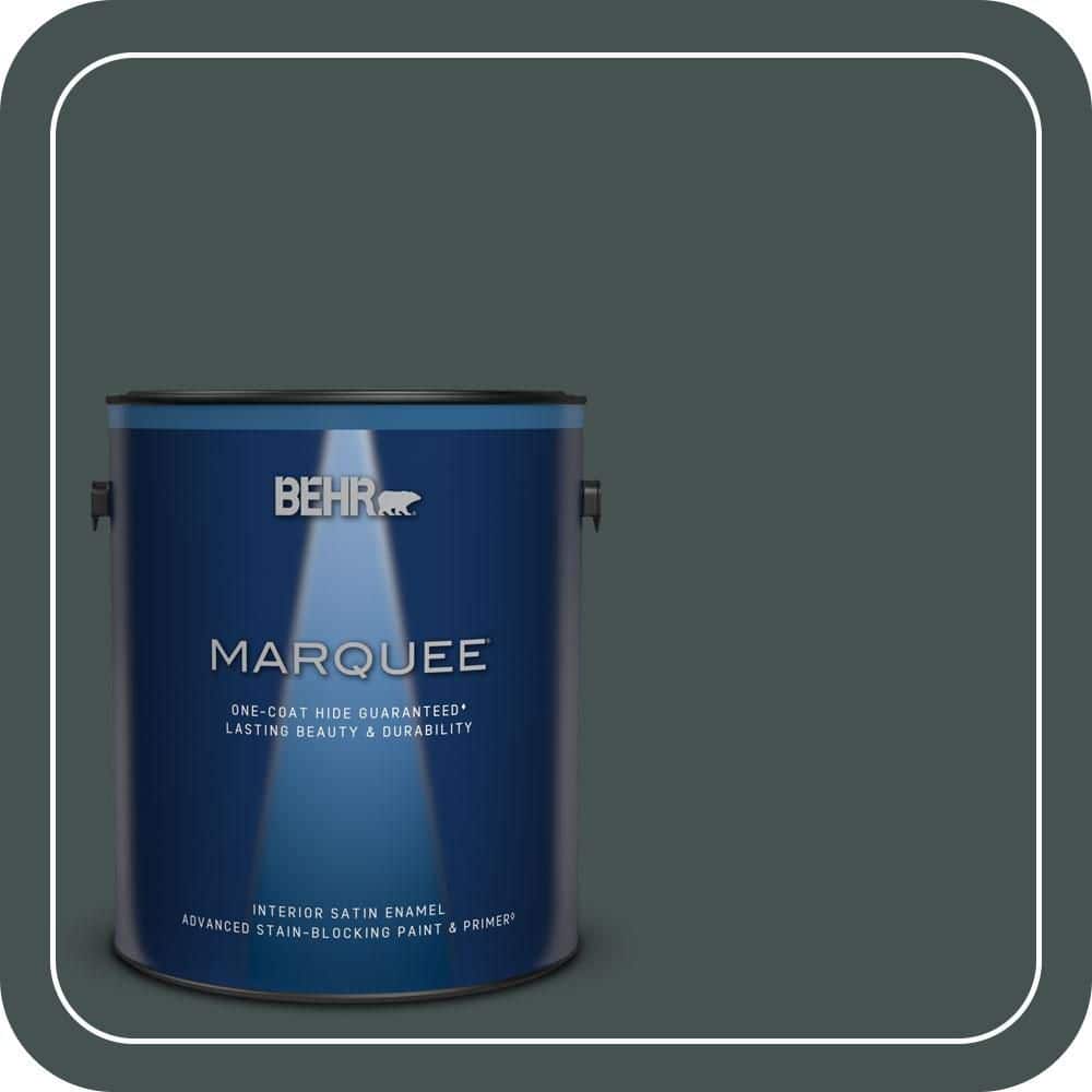 BEHR MARQUEE 1 gal. #MQ6-44 Black Evergreen One-Coat Hide Satin Enamel Interior Paint & Primer