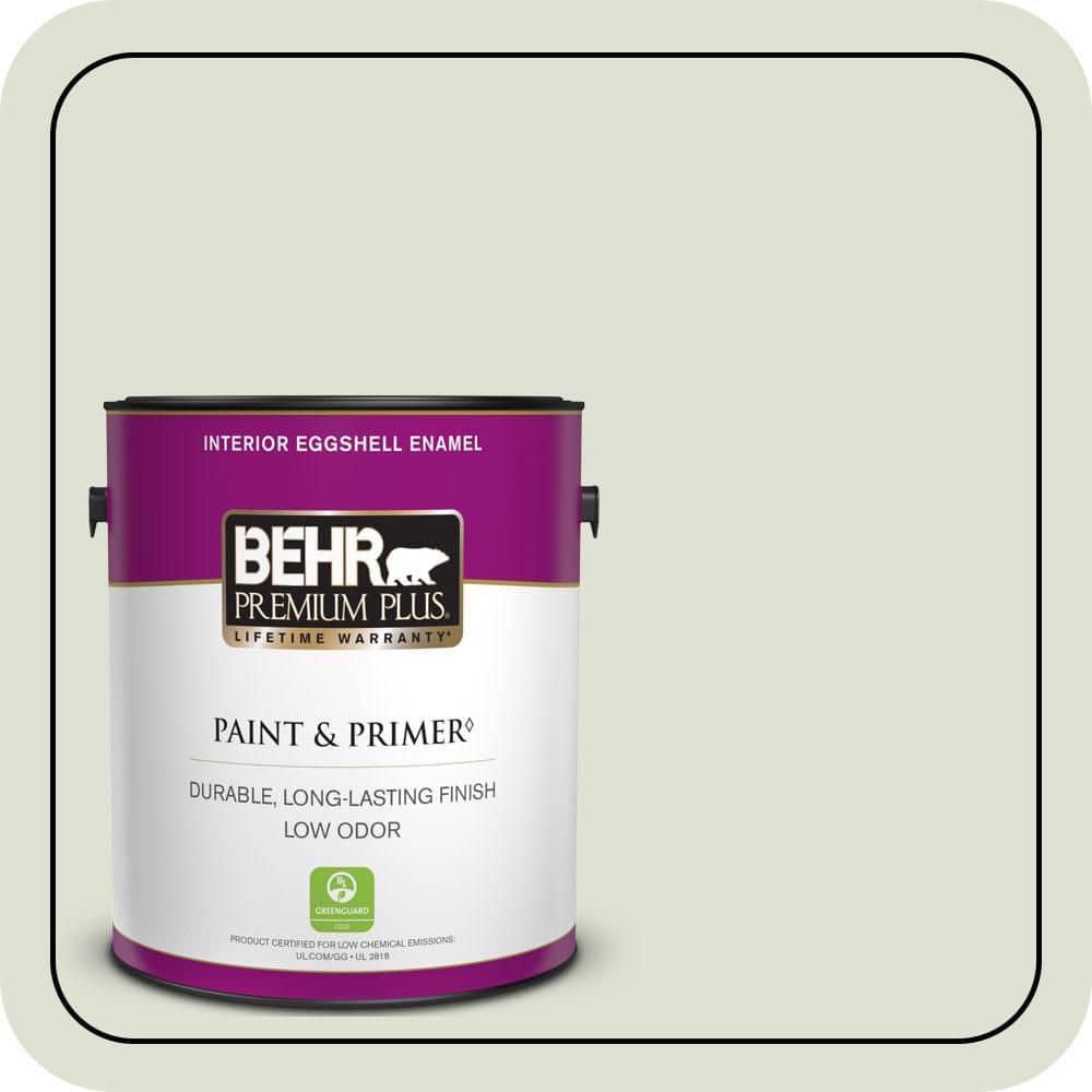 BEHR PREMIUM PLUS 1 gal. #S380-1 Moss Mist Eggshell Enamel Low Odor Interior Paint & Primer (1)