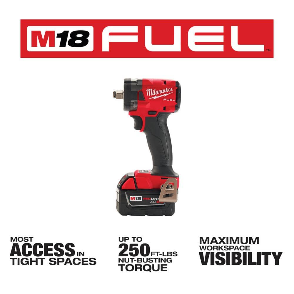 Milwaukee M18 FUEL 18-Volt Lithium-Ion Brushless Cordless . Compact Impact Wrench with F Ring Kit, (3) Resistant Batteries (3)