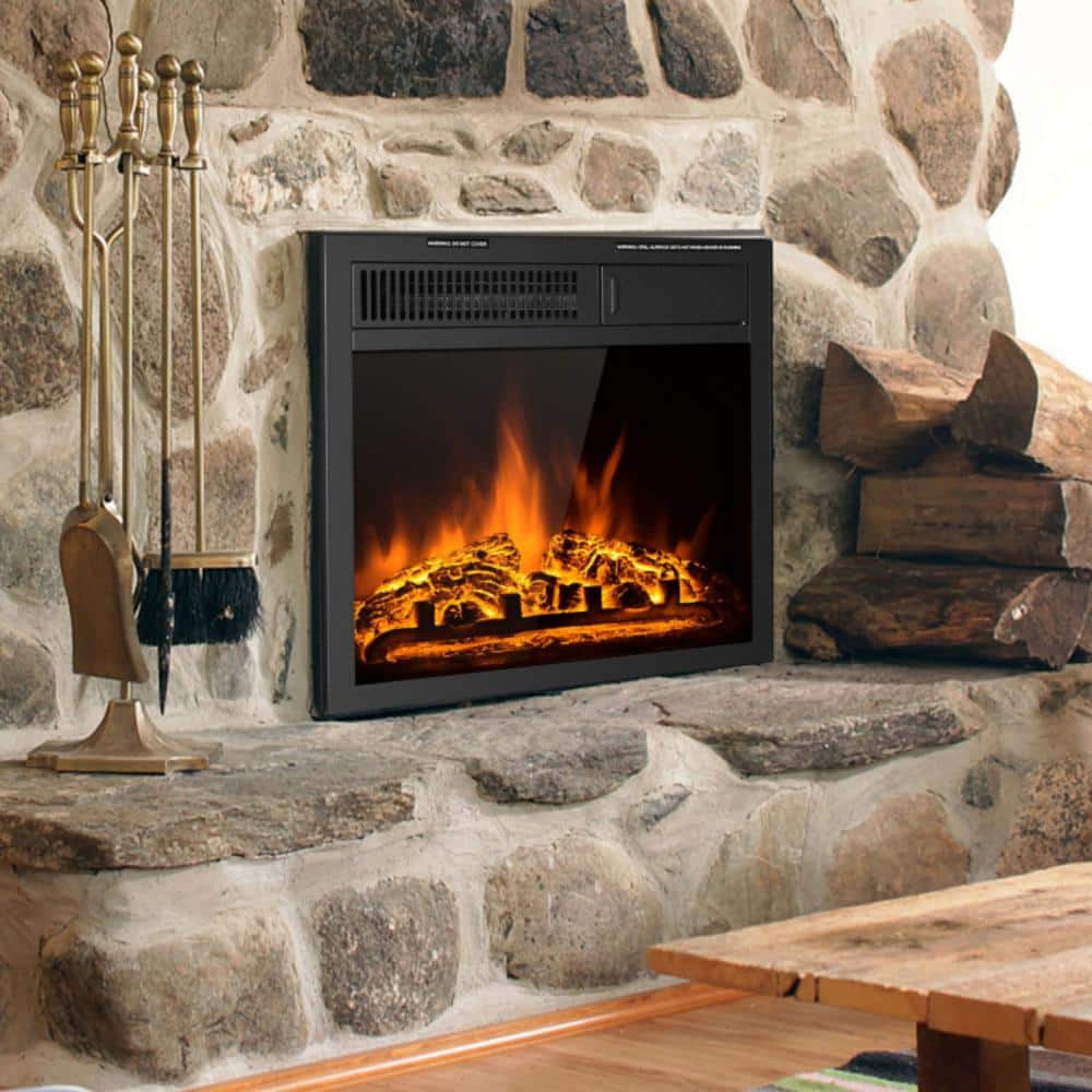 Clihome 18 in. 750-Watt/1500-Watt Freestanding and Recessed Electric Fireplace Insert with 7-Level Flame, Log and Remote Control (1)