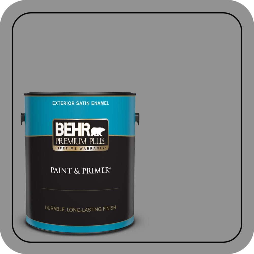 BEHR PREMIUM PLUS 1 gal. #N520-4 Cool Ashes Satin Enamel Exterior Paint & Primer