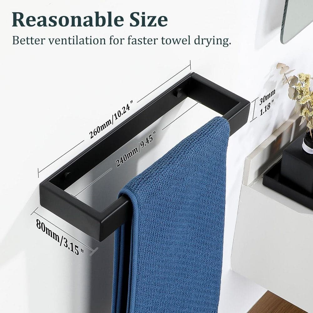 KHKFY Matte Black 10 in Towel Bar for Bathroom Wall Mount SUS304 Stainless Steel 3.2 Wider Square Design Rated (2)