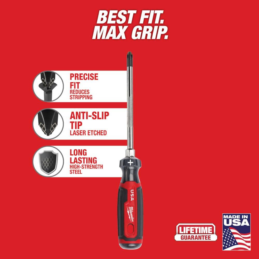 Milwaukee 6 in. #3 Phillips Screwdriver with Cushion Grip with 8 in. 3/16 in. Cabinet Screwdriver with Cushion Grip (2)
