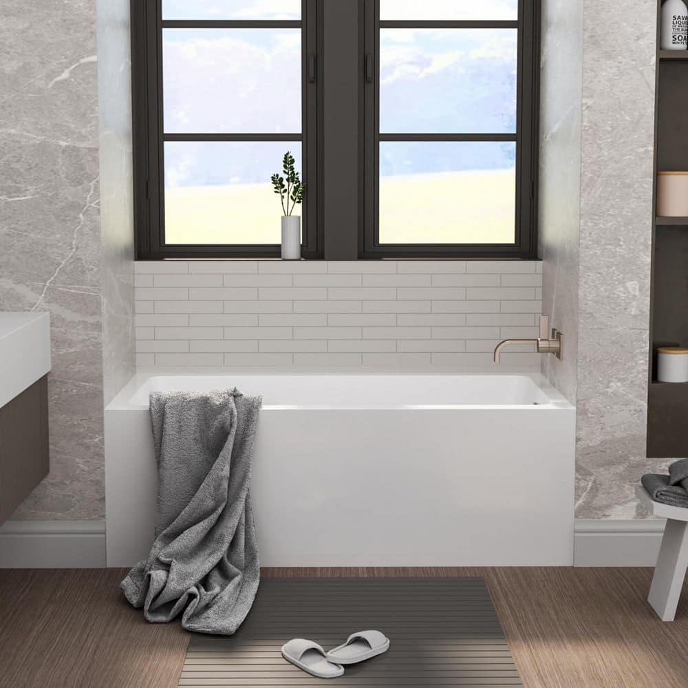 ANGELES HOME 60 in. x 32 in. Right Acrylic Alcove Soaking Bathtub with Chrome Hand-Twist Drain, Back-to-Wall Design, Glossy White (1)