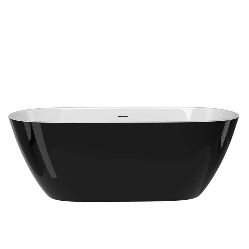 NTQ 65 in. x 29.5 in. Oval Free Standing Alone Soaker Tub Freestanding Soaking Bathtub with Chrome Drain in Glossy Black (1)