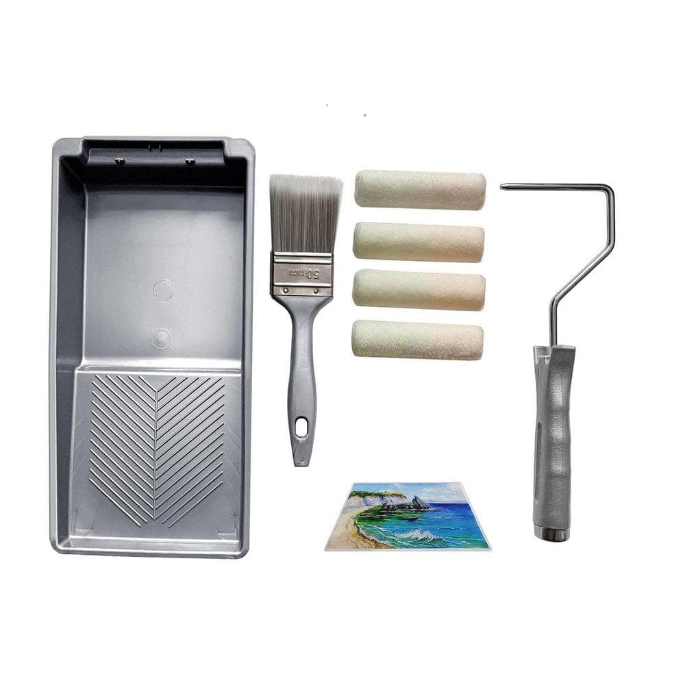 Unbranded 4 in. White Lint-Free Microfiber Mini Paint Roller Set with Short Nap Covers and Paint Tray 7 Pack