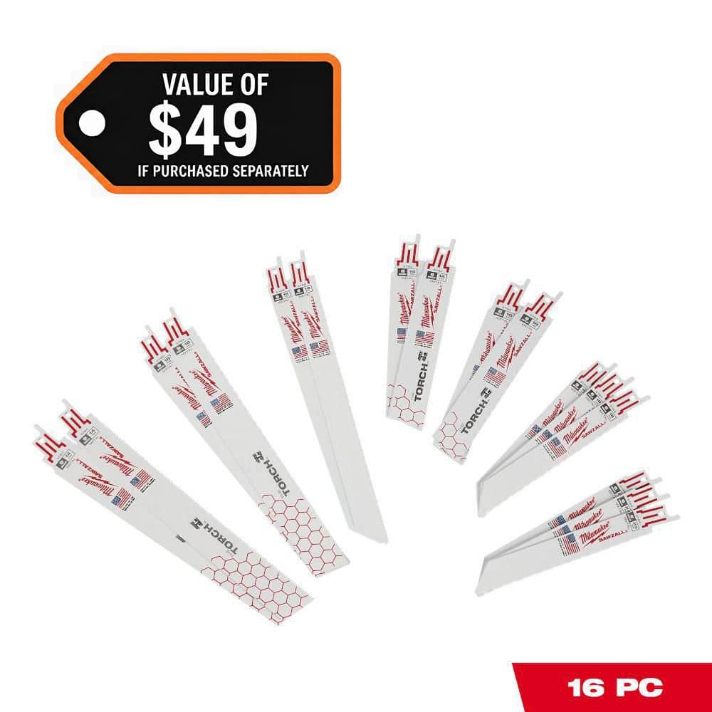 Milwaukee SAWZALL Metal Cutting Bi-Metal Reciprocating Blade Set W/ 9 in. 8 TPI Carbide TORCH Blade (17 Piece)