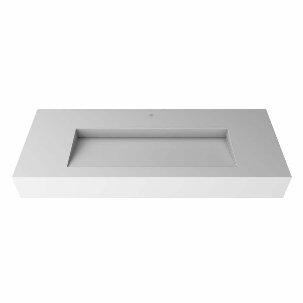 castellousa Pyramid 48 in. Wall Mount Solid Surface Single-Basin Rectangle Bathroom Sink in Matte White (1)