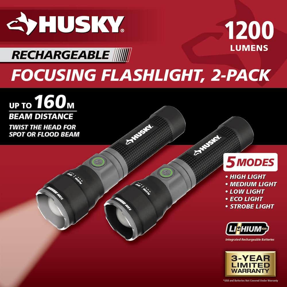 Husky 1200 Lumens Rechargeable LED Tactical Compact Flashlight (2-Pack) (3)