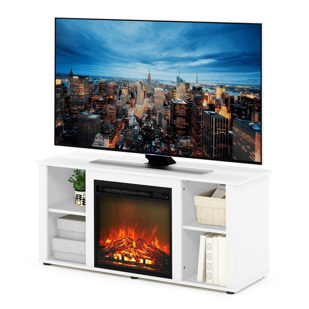 Furinno Jensen 47.2 in. Solid White TV Stand Fits TV's up to 55 in. with Electricity Fireplace (2)
