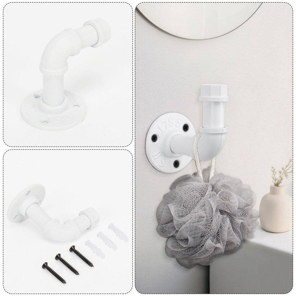 Wudkey 4-Piece Industrial Pipe Bathroom Hardware Set Includes Robe Hook Towel Bar and Towel Ring (24 in.) (4)